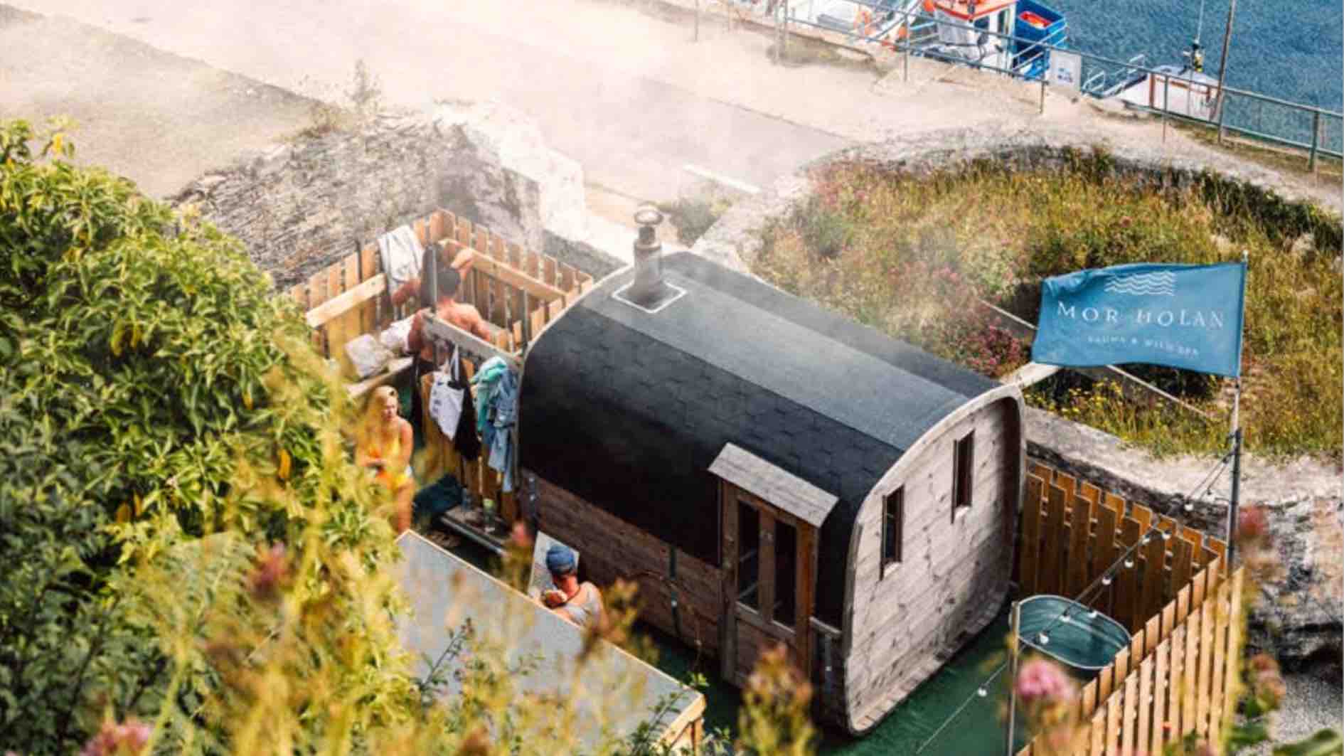 An aerial view of Mor Holan Wild Spa in its harbourside location of Portleven. A stone's throw away to a dip in the sea