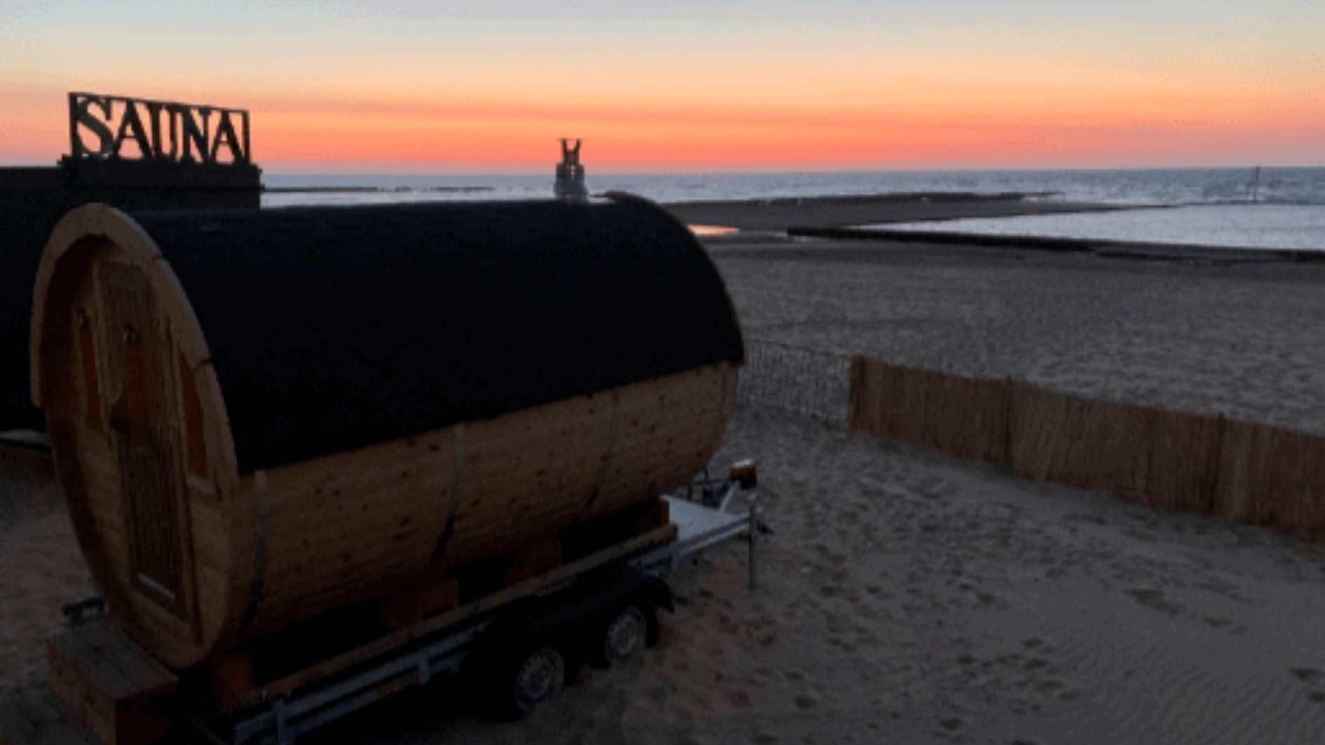 Sea Scrub Sauna at sunset on the beach at Margate